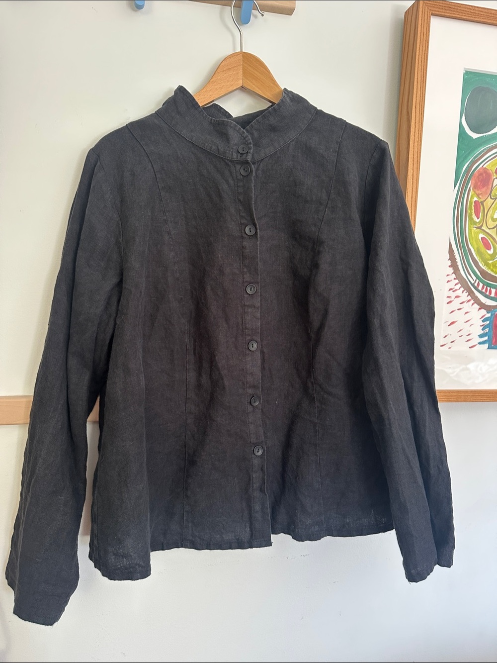 Flax Black Linen Button-Down Shirt (darker than photos)